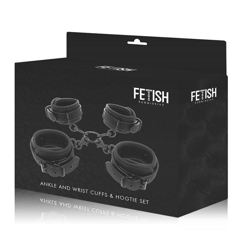 FETISH SUBMISSIVE - SET DE ESPOSAS PARA MANO Y TOBILLO CON FORRO DE NOPRENE