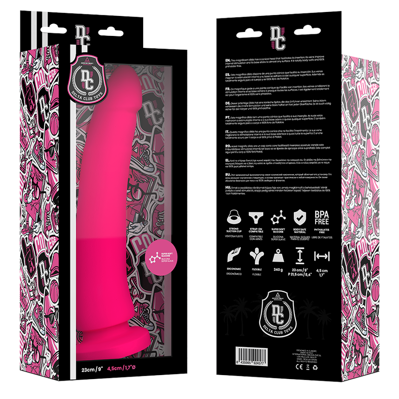 DELTA CLUB - JUGUETES DILDO MEDICO SILICONA ROSA 23 CM -O- 4.5 CM