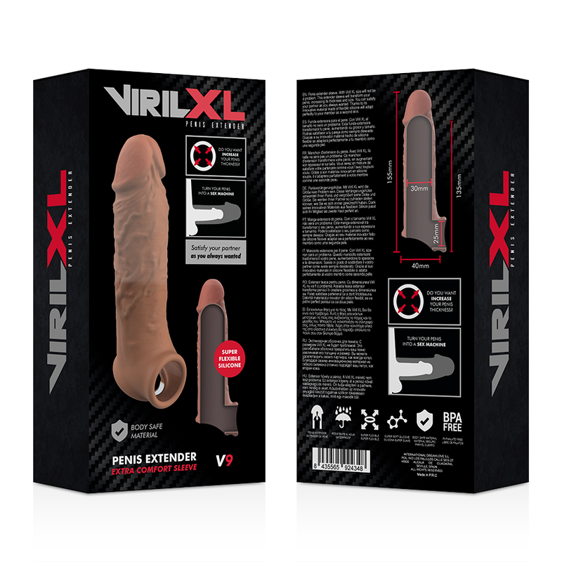 VIRILXL - EXTENSIÓN DE PENE EN SILICONA LÍQUIDA MARRÓN V9