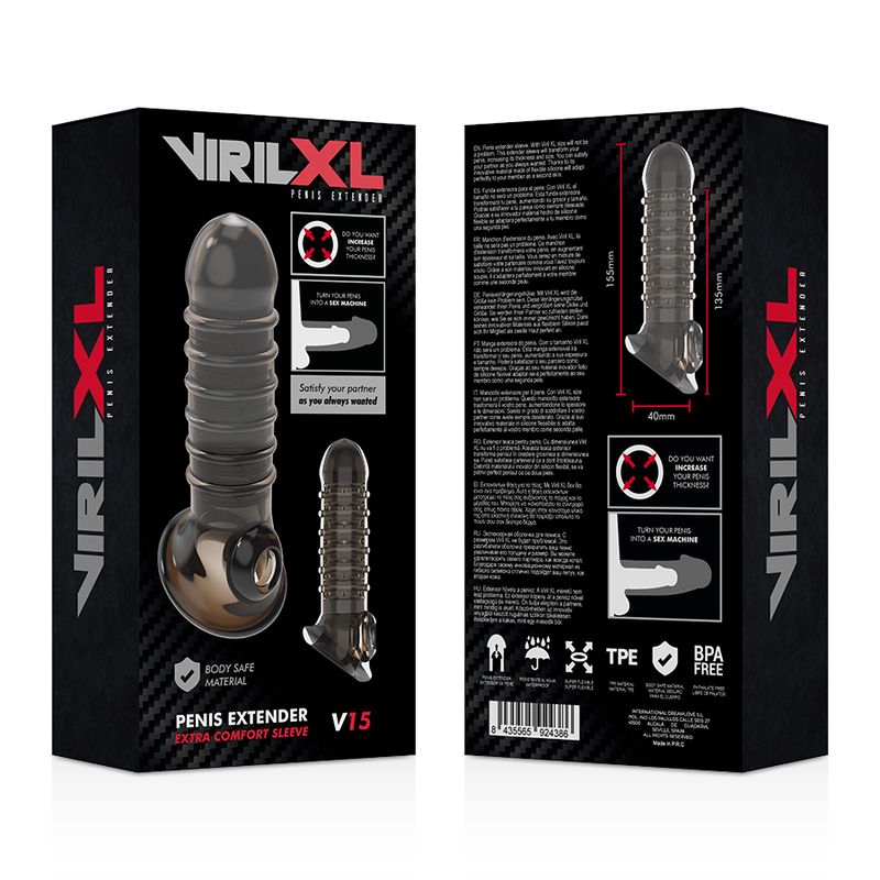 VIRILXL - EXTENSIÓN Y FUNDA DE PENE V15 NEGRA