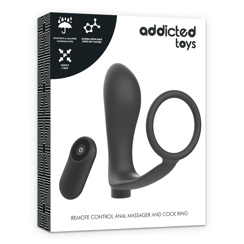 ADDICTED TOYS - COCK RING WITH REMOTE CONTROL RECHARGEABLE BLACK ANAL PLUG