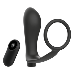 ADDICTED TOYS - COCK RING WITH REMOTE CONTROL RECHARGEABLE BLACK ANAL PLUG