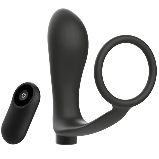 ADDICTED TOYS - COCK RING WITH REMOTE CONTROL RECHARGEABLE BLACK ANAL PLUG