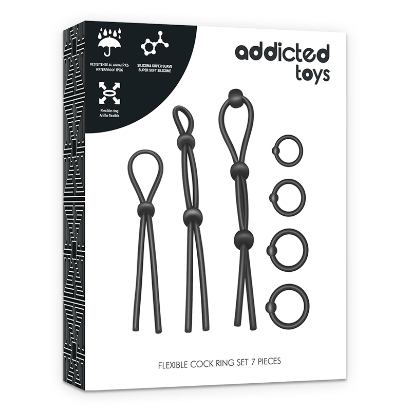 ADDICTED TOYS - SET DE ANILLOS PENIAL DE SILICONA FLEXIBLE DE 7 PIEZAS